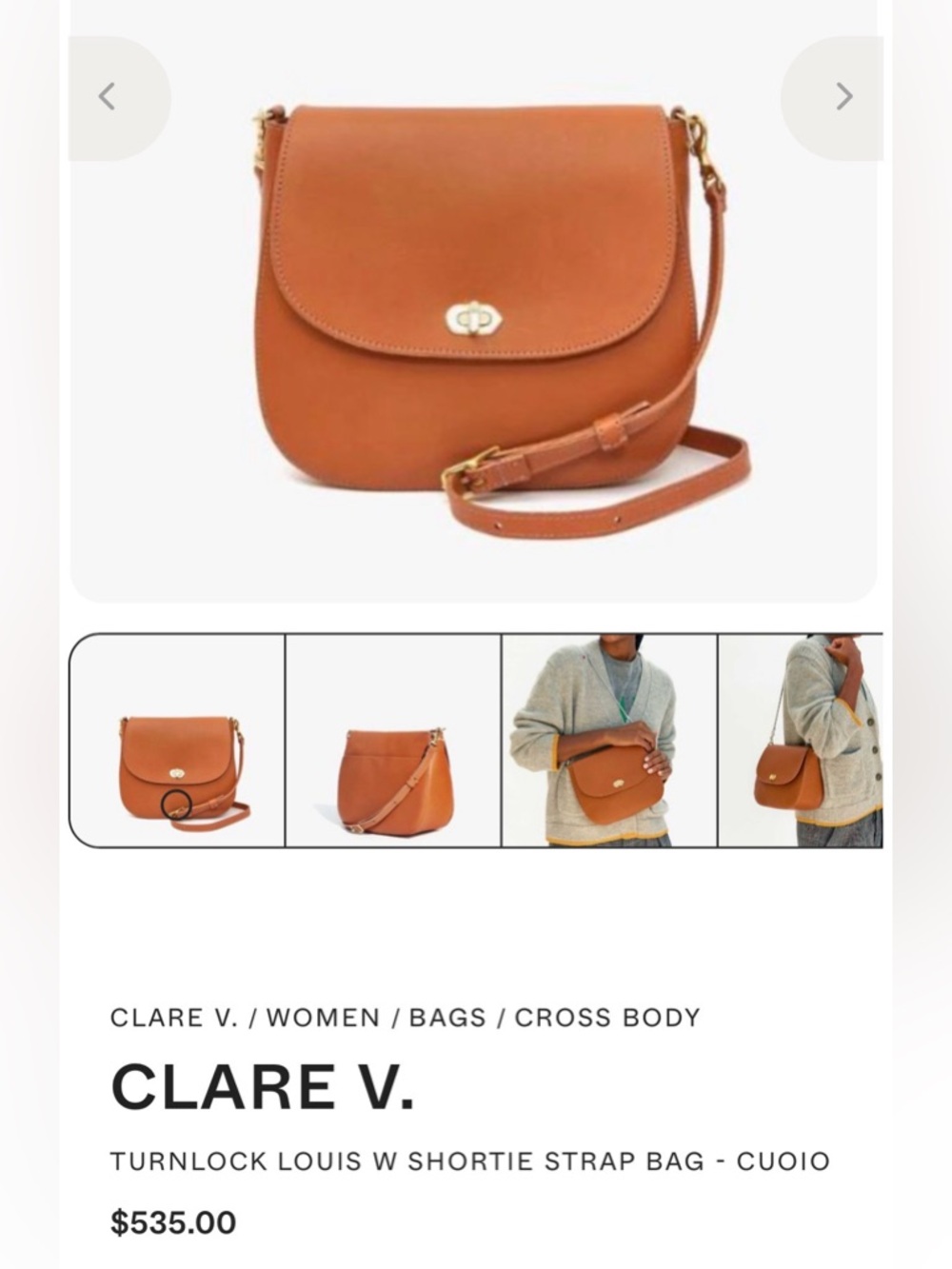CLARE V Turnlock Classic Tan Leather Crossbody Shoulder Bag - Picture 2 of 11
